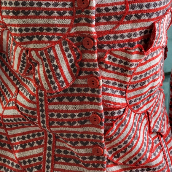 ANTHROPOLOGIE MOTH SZ Small Lovelorn Cardigan Floral Appliques Red Gray - Picture 3 of 9